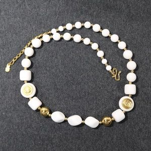 vintage costume jewelry liz claiborne gold tone faux white beaded necklace